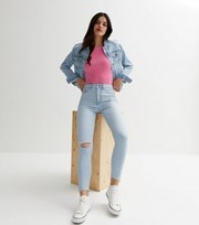 New Look Pale Blue Ripped Knee High Waist Hallie Super Skinny Jeans